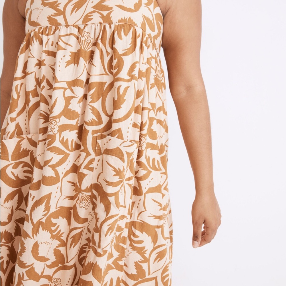 Madewell XXL Tan and Cream Floral Midi Dress